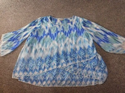 JM Collection 2X top blue pullover womens striped stretch designer geometric - Image 1 of 4