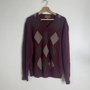 Tasso Elba Pullover Herren Large Burgund Kaschmir V-Ausschnitt Argyle Strickpullover - Bild 1 von 7