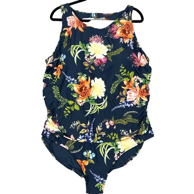 Nuevo con etiquetas Traje de baño Jantzen 1 pieza 26W acanalado azul marino floral talla grande control suavizante Foto 1 de 4