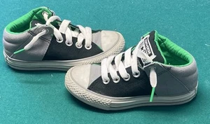 Converse All Star Mid Top Kids Shoes Gray Black & Green Size 10.5 GreatCondition - Picture 1 of 5