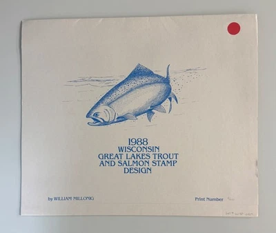 1988 Wisconsin Trout & Salmon Stamp & Print by William Millonig - Image 1 of 4