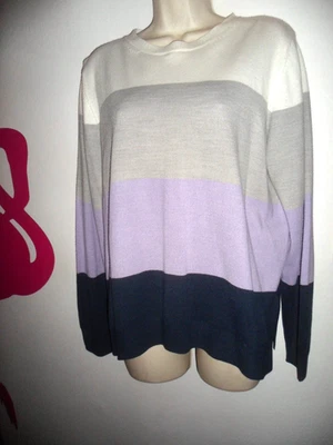 M & S COLLECTION Cream Navy Lilac Grey Block Colour Crew Neck Jumper SZ18 Used - Image 1 of 3