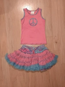 ooh la la couture pink and blue peace sign sleeveless shirt and skort set size 6 - Picture 1 of 6