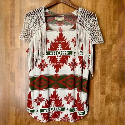 Top Ralph Lauren Denim & Supply Grande Azteca Flecos Tejido Crochet Bohoe Foto 1 de 4