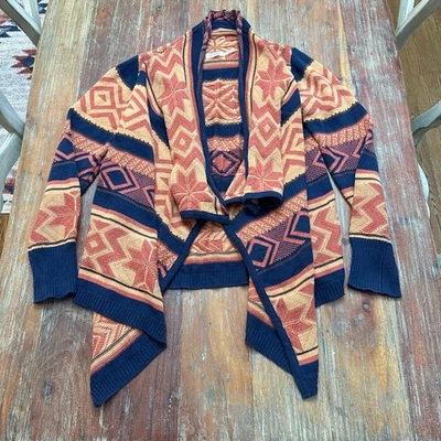 Cárdigan abierto mediano con estampado azteca azul pimienta azul marino naranja para mujer Foto 1 de 4
