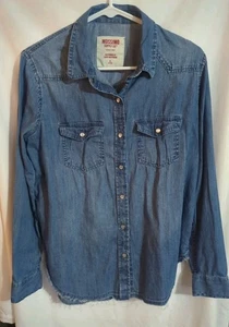 Mossimo Supply Co. Shirt Womens Blue Denim Long Sleeve Snap Button Down Size M - Picture 1 of 7