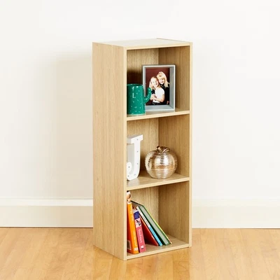 3 Tier Wooden Oak Cube Bookcase Storage Display Unit Modular Shelving Shelf #204 - Image 1 of 4