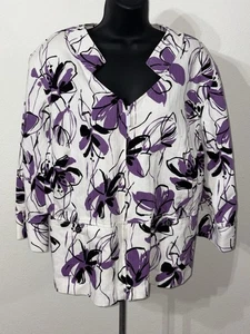 Dress Barn Full Zip Blazer Jacket Women 20 W White Purple Shoulder Pads - Picture 1 of 8
