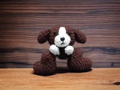 Amigurumi Handmade Crochet Doll Little Dog With 2 Hearts Stuffed Soft Gift Doll - Image 1 of 4