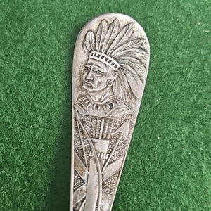 Native American Chief Headdress Silver Plate Medicine Spoon I304 - Picture 1 of 10