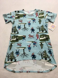 NWT Lularoe Girls 14 Blue Ice Skating Puppy Dog Gracie Tunic Shirt Top Xmas - Picture 1 of 5