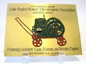 Placa de exhibición de motor Hercules Hit Miss región del lago trilladora 2000 Show Cockshutt - Imagen 1 de 2