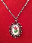 Vintage Handmade In Austria Petit Point On 23 Inch Chain Silver Reduced