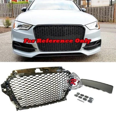 Fits 14-16 Audi A3 S3 8V w/ Sensor Holder RS3-Style Badgeless Front Grill Black - Image 1 of 2