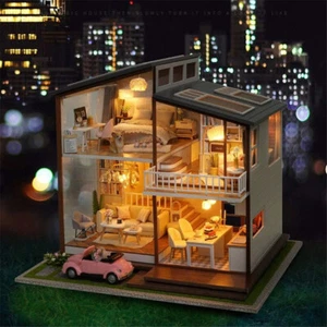 Modern Cosy Cottage DIY Wood Music Box Miniature Dollhouse Dust Cover Car Gift - Picture 1 of 13