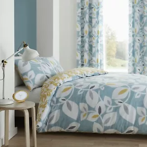 Catherine Lansfield Inga Leaf Scandi Easy Care Duvet Cover Bedding Set Teal - Picture 1 of 34