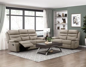 2 PC TAN TOP GRAIN LEATHER RECLINING SOFA LOVESEAT LIVING ROOM FURNITURE SET - Picture 1 of 12