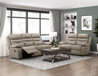 JUEGO DE MUEBLES DE SALÓN SOFÁ RECLINABLE DE CUERO GRANO TOSTADO 2 PIEZAS Foto 1 de 4