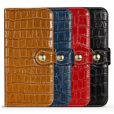 Crocodile Cow Leather Wallet Phone Case For iPhone 11 12 13 14 15 16 XR 7 8 SE - Image 1 of 4