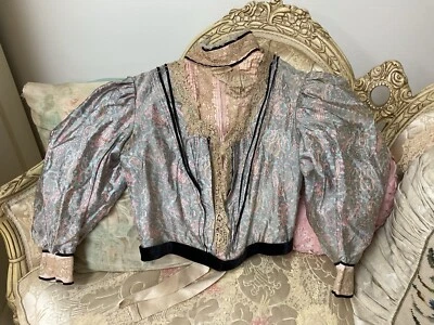 Corpiño Victoriano Damas Encaje y Terciopelo Borde Paisley Diseño Rosa y Azul #H Foto 1 de 4