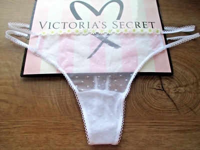 VICTORIA'S SECRET PINK Wink Thong Panty VS White Mesh Dot Floral Daisy S M L XL - Image 1 of 4