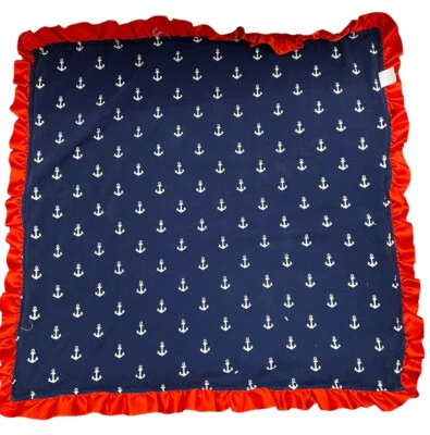 Manta Náutica Bebé Felpa Azul Marino Ancla Reversible Borde Satinado Punto Minky Foto 1 de 4