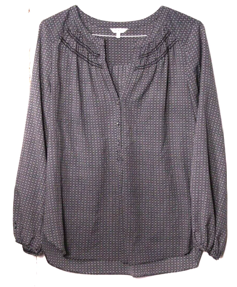 BLUSA TÚNICA MAX STUDIO Damas Talla L Negro Blanco Geo Estampado Mangas Largas Sedosa Foto 1 de 4