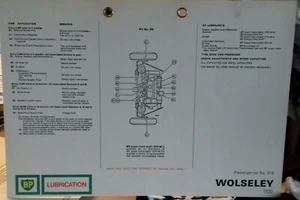 BP LUBRICATION CHART FOR THE WOLSELEY 1100 FROM 1960/70S - Picture 1 of 1