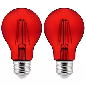 2-Pack Sunlite LED Transparent Red A19 Filament Bulbs, 4.5 Watts, Dimmable - Picture 1 of 2