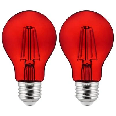 2-Pack Sunlite LED Transparent Red A19 Filament Bulbs, 4.5 Watts, Dimmable - Image 1 of 2