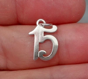 10x14mm Whimsical Number 15 15th Birthday Anniversary Sterling Silver Charm - Imagen 1 de 5