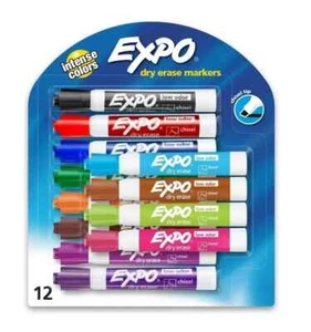 EXPO Low Odor Dry Erase Markers, Chisel Tip, Assorted 12 Count - Picture 1 of 2