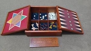 Vintage Multi Board Game Chess Checkers Dominoes Backgammon Wood - Picture 1 of 9