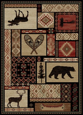 8x10 (7'10" x 9'10") Lodge Cabin Bear Deer Moose Area Rug  **FREE SHIPPING** - Image 1 of 2
