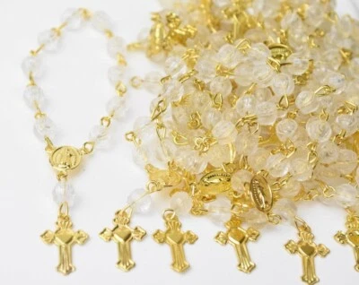 24 ROSARY MINI BAPTISM BODA XV CHRISTENING FAVORS RECUERDOS CLEAR COMMUNION NEW - Image 1 of 4