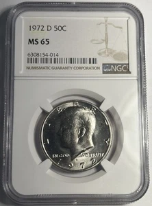 1972-D KENNEDY HALF DOLLAR GRADED NGC MS65 - Picture 1 of 2