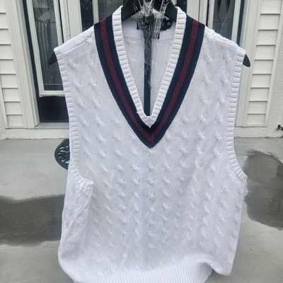 Polo Ralph Lauren Mens XL white Sweater Vest Cable Knit 100% Cotton Preppy - Image 1 of 4
