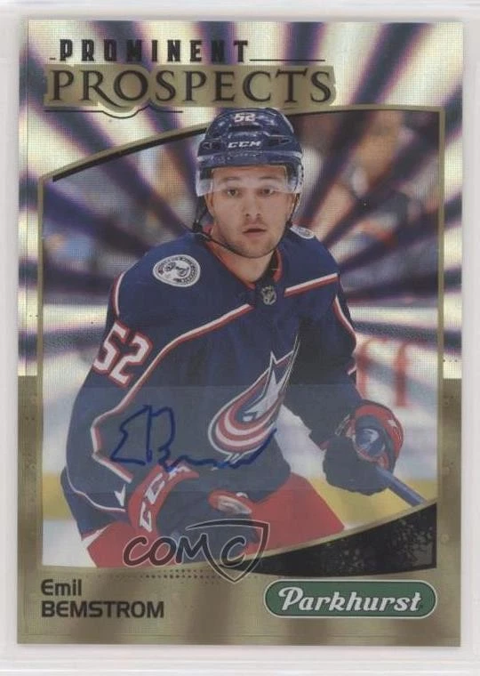 2019 Upper Deck Parkhurst Prominent Prospects Gold Emil Bemstrom Rookie Auto RC - Image 1 of 2