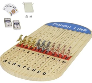 Large Wooden Horse Racing Board Game,11 Luxury Metal Horses,4 Dice,2 Boxes Cards - Picture 1 of 6