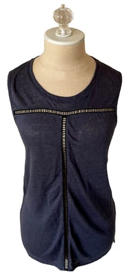 Camiseta sin mangas túnica de lino con encaje recorte puntada escalera VINCE PARA MUJER XS Cadete Foto 1 de 4