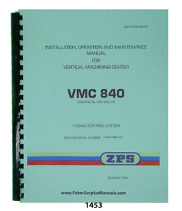 ZPS / TAJMAC Vertical Machining Center VMC840 Install, Op, & Maint Manual #1453 - Picture 1 of 8