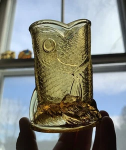 EAPG Antique Menagerie Bryce Higbee Amber Glass Fish Spooner 1885 3.5” - Picture 1 of 20