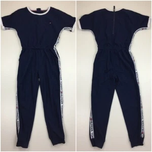 TOMMY HILFIGER Girls sz Medium 8/10 Dark Blue White Red Logo Trim Jumpsuit - Picture 1 of 12