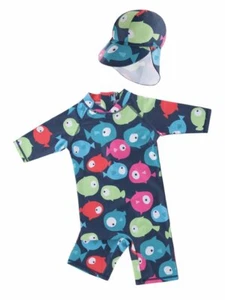 Kid Boys Chic Animals Printed One-Piece Rash Guard with Sun Hat 2pcs Swimsuit Po - Picture 1 of 9