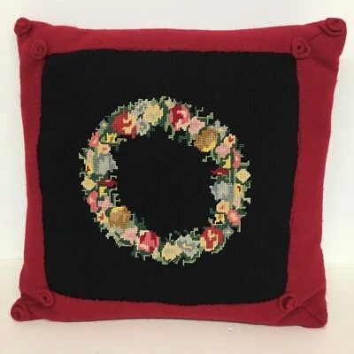 Corona de Navidad Della Robbia almohada punta de aguja lana peinada bordes pana  Foto 1 de 4