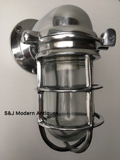 Vintage Industrial Wall Light Silver Aluminium Bulkhead Marine Nautical Lamp Old