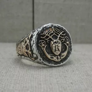 Anello PETRICHOR argento sterling e bronzo celtico dio del selvaggio sigillo confezione regalo - Foto 1 di 11