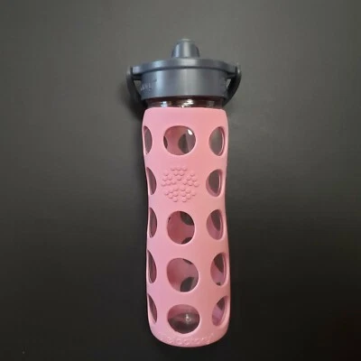 Lifefactory 14 Oz Glass Water Bottle W/Silicone Sleeve & Straw Pink Pre-Owned - Image 1 of 4