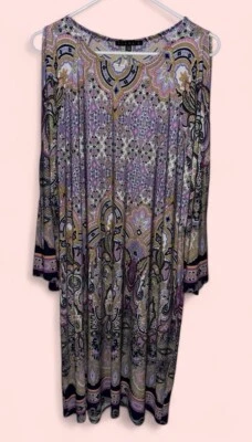 Tiana B Size 20W Women’s Midi Dress Boho Pink Yellow Paisley Long Slit Sleeves - Image 1 of 4