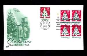 US FDC #2515+2516 Artcraft 1990 CO Christmas Tree Plate Block PB Combo - Picture 1 of 2